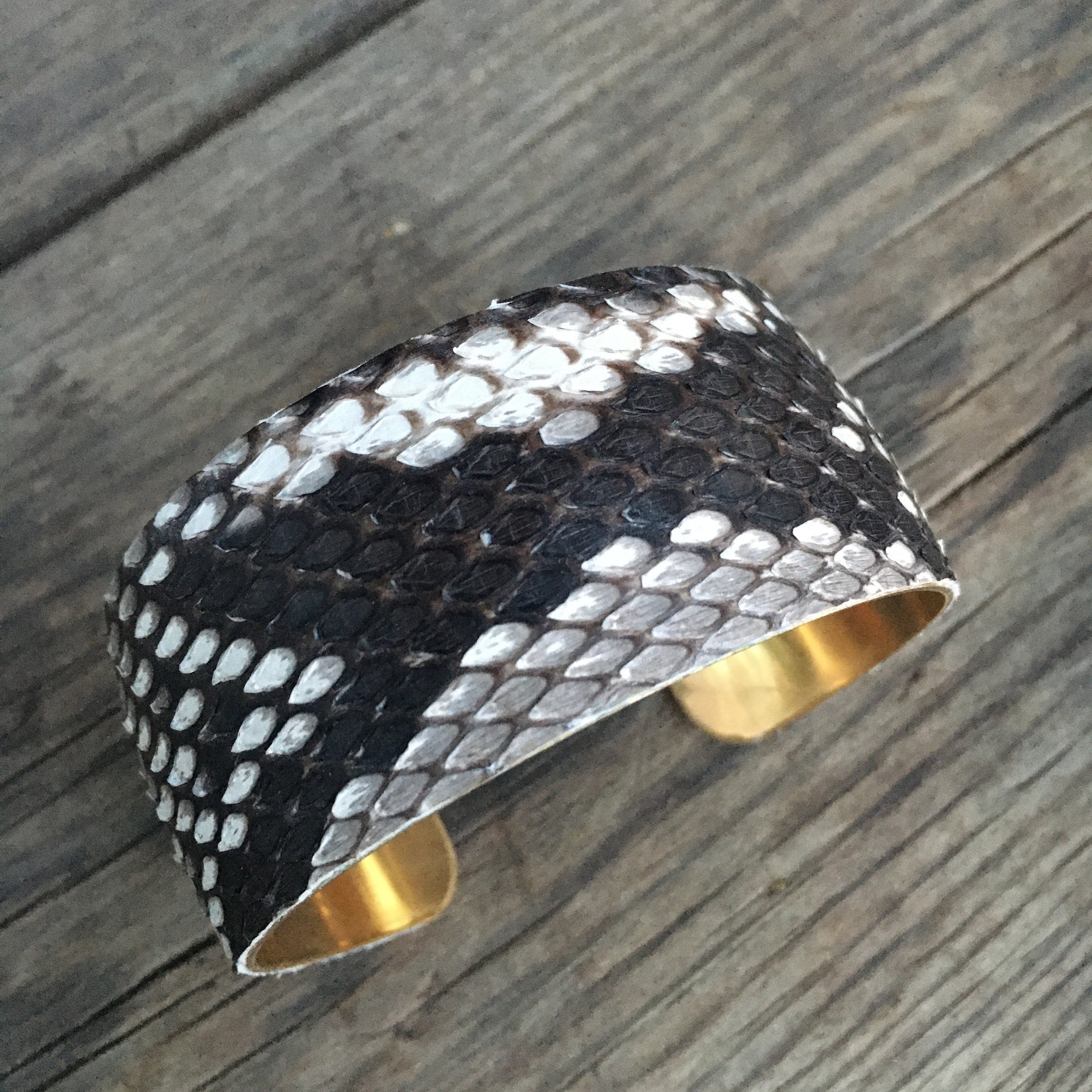 1 Genuine Python Cuff Bracelet on Solid Brass Cuff - Etsy