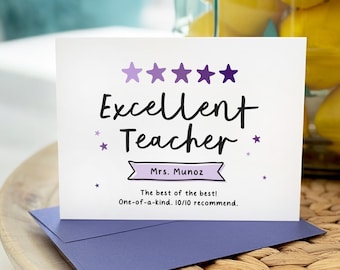 Personalized Teacher Card, Excellent Teacher, Thank You Card for Teacher, Teacher Appreciation Gift, End of Year, Teacher Christmas Card