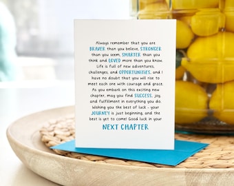 Good Luck - Next Chapter Card, New job Card, Leaving Work Card, Coworker, Best of Luck, Graduate, Friend, New Home, New Beginnings, Text