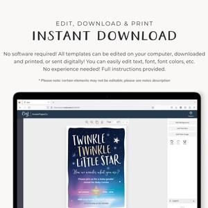 Zaproszenie na ujawnienie płci dziecka Twinkle Twinkle Little Star Party Invite Template, On lub Ona, Chłopiec lub Dziewczynka, Natychmiastowe pobranie pliku cyfrowego, #KP034 zdjęcie 2