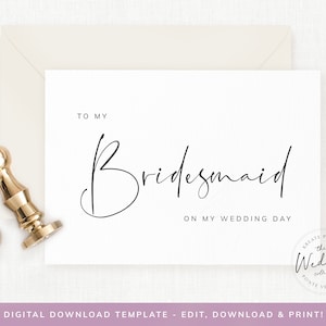 Eenvoudig en elegant voor mijn bruidsmeisje op mijn trouwdagkaart, sjabloon, bruiloftskaart, bruidsfeestkaart, digitaal, Templett, #SERENITY