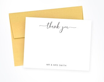 Thank You Note Cards, Wedding Thank You Cards, Newlywed Thank you Stationery Set, Couple Personalized Stationery with Envelopes, Mr & Mrs
