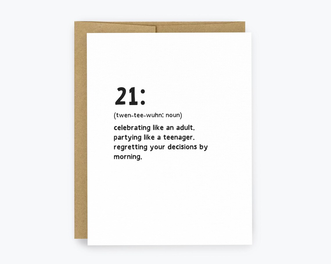 21st Birthday Card, Dry Humor, Sarcastic Cards, Definition, Noun, Funny ...
