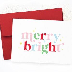 Merry + Bright Christmas Card, Joyful Christmas Card, Happy Card, Holiday Card, Personalized Christmas Cards, Cute Text Christmas Card