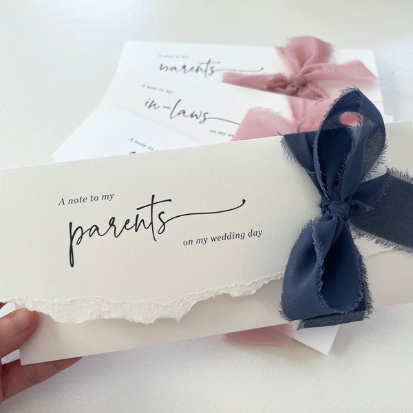 A Note To My Parents, In-Laws, Mom, Dad, Mother In Law, Father in Law, Bridesmaid, Letter, Wedding Day Note, Luxury Card, Deckle Edge Ribbon