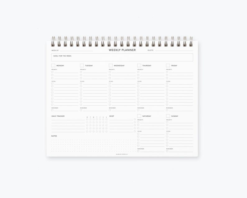 Weekly Planner Notebook - Daily To Do List, Weekly Desk Pad, Undated Planner, Minimalist, Daily Planner, Desk Planner, Wire Spiral Bound image 4