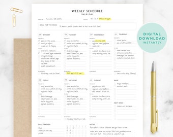 Digitaler Wochenplaner, Sofort Download, Tägliche To Do Liste, Wochenplaner druckbar, Undatierter Tagesplaner, Minimalistische To Do Liste, Woche