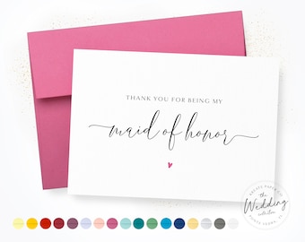 Thank You For Being My Maid Of Honor | Maid Of Honor Card | Bridal Party Wedding Day Card | MOH Appreciation Card | Calligraphy Card