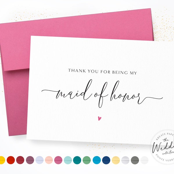 Thank You For Being My Maid Of Honor | Maid Of Honor Card | Bridal Party Wedding Day Card | MOH Appreciation Card | Calligraphy Card