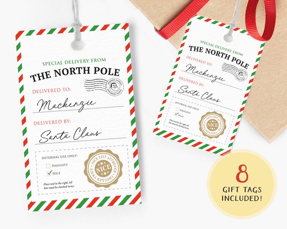 Official Santa Delivery North Pole Gift Tags