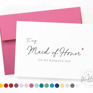 To My Maid Of Honor On My Wedding Day | Wedding Party Card | Bridal Party Wedding Day Card | Maid Of Honor Wedding Card | Calligraphy Card