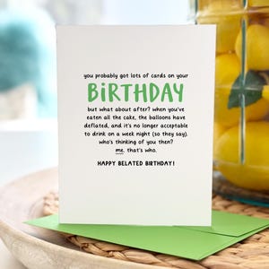 Funny Belated Birthday Card, Late Birthday Card, Sarcastic, Oops, Late Birthday, Forgot Birthday, Last-Minute Birthday, Quirky Greeting Card
