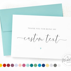 Thank You For Being My &#39;Custom Text&#39; Card | Note to Wedding Party | Wedding Day Card | Bridal Party Wedding Day Cards | Groom Wedding Cards