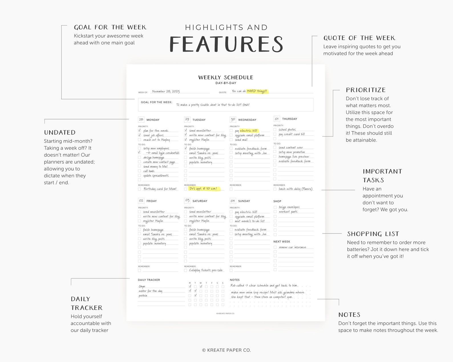 Digital Weekly Planner, Instant Download, Daily to Do List, Weekly ...