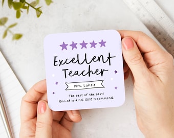 Personalized Teacher Gift, Excellent Teacher, Gift for Teacher, Five Star Teacher Coaster, Christmas Gift, Teacher Appreciation, Thank You