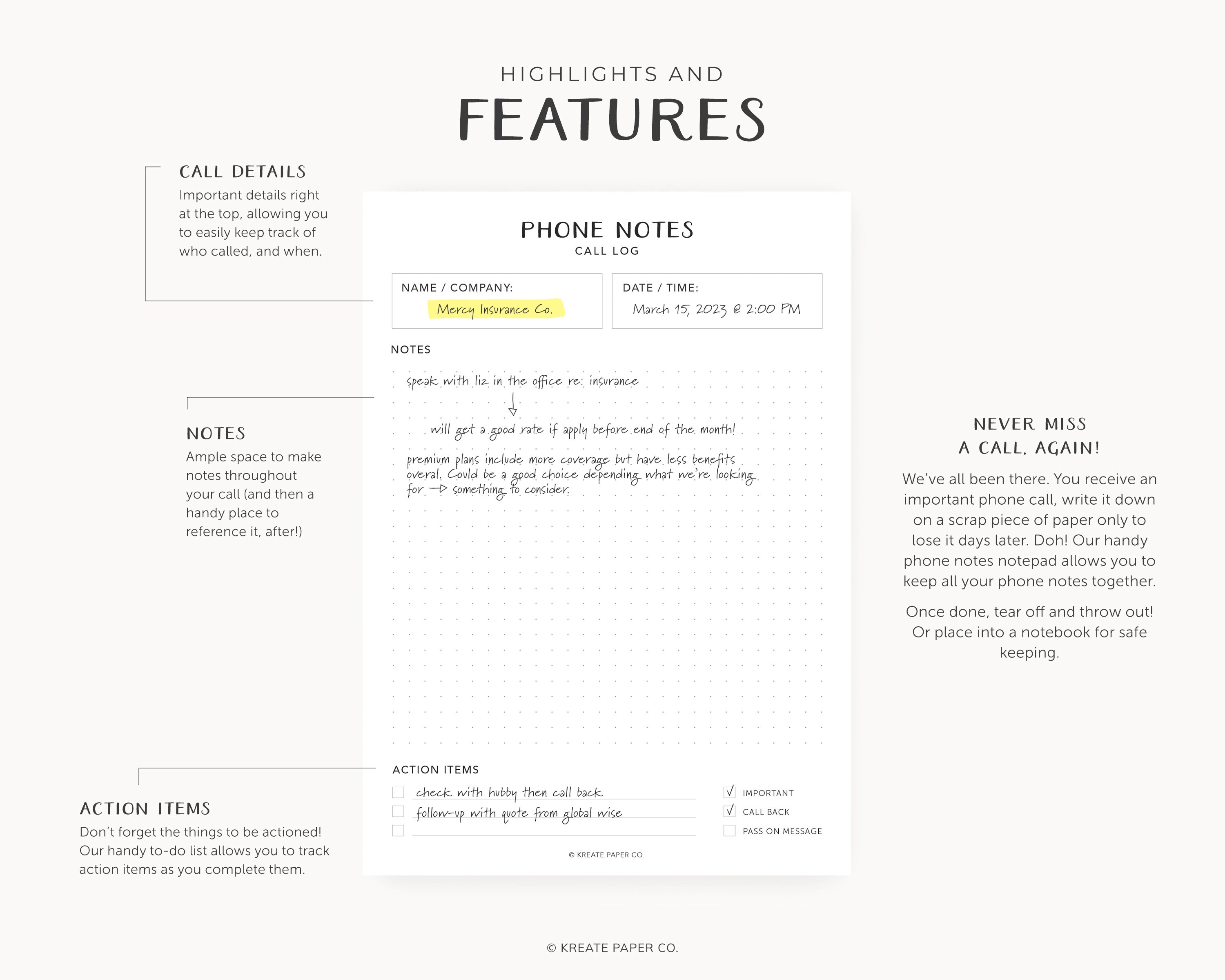 Phone Notes, Call Log Notepad, Planner, Phone Call to Do List, Desk ...