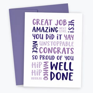Congratulations Card, Well Done, Great Job, Proud of You, You Did It, Graduation Card, New Job, Milestone, Success, Typography Greeting Card