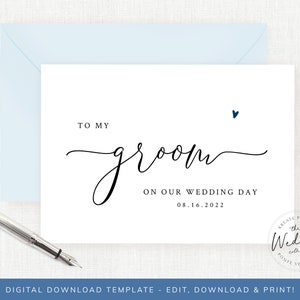 NUMÉRIQUE - À mon marié le jour de notre mariage - Modèle numérique | À ma carte de mariée | Carte de mariage datée | Téléchargement instantané | Modèle modifiable