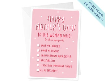 Mother's Day Card | Card for Mom from a Teenager | Mothers Day List | Funny Mother's Day Card | Funny Card for Mom from Child