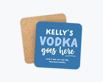 Personalized Name and Drink Coasters, Vodka Goes Here, Diet Coke, Wine, Celsius, Martini, Soda Coaster, Funny Gifts, Coworker, Friend Gift