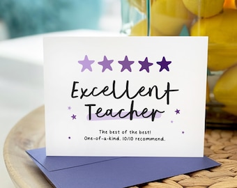 Teacher Card, Excellent Teacher, Five Star, Teacher Christmas Card, Thank You Card for Teacher, Teacher Appreciation Gift, End of Year