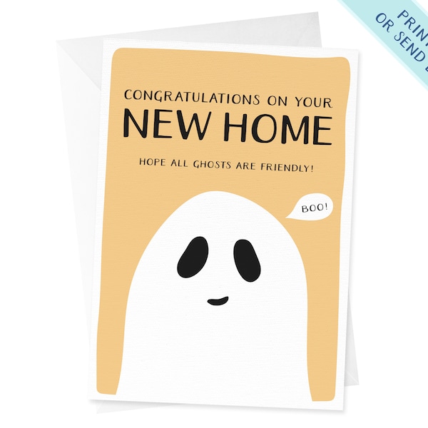 New Home Card - Hope All Ghosts Are Friendly | Cute New House Card | Ghost House Card | Funny Housewarming Card | Scary Moving House Card