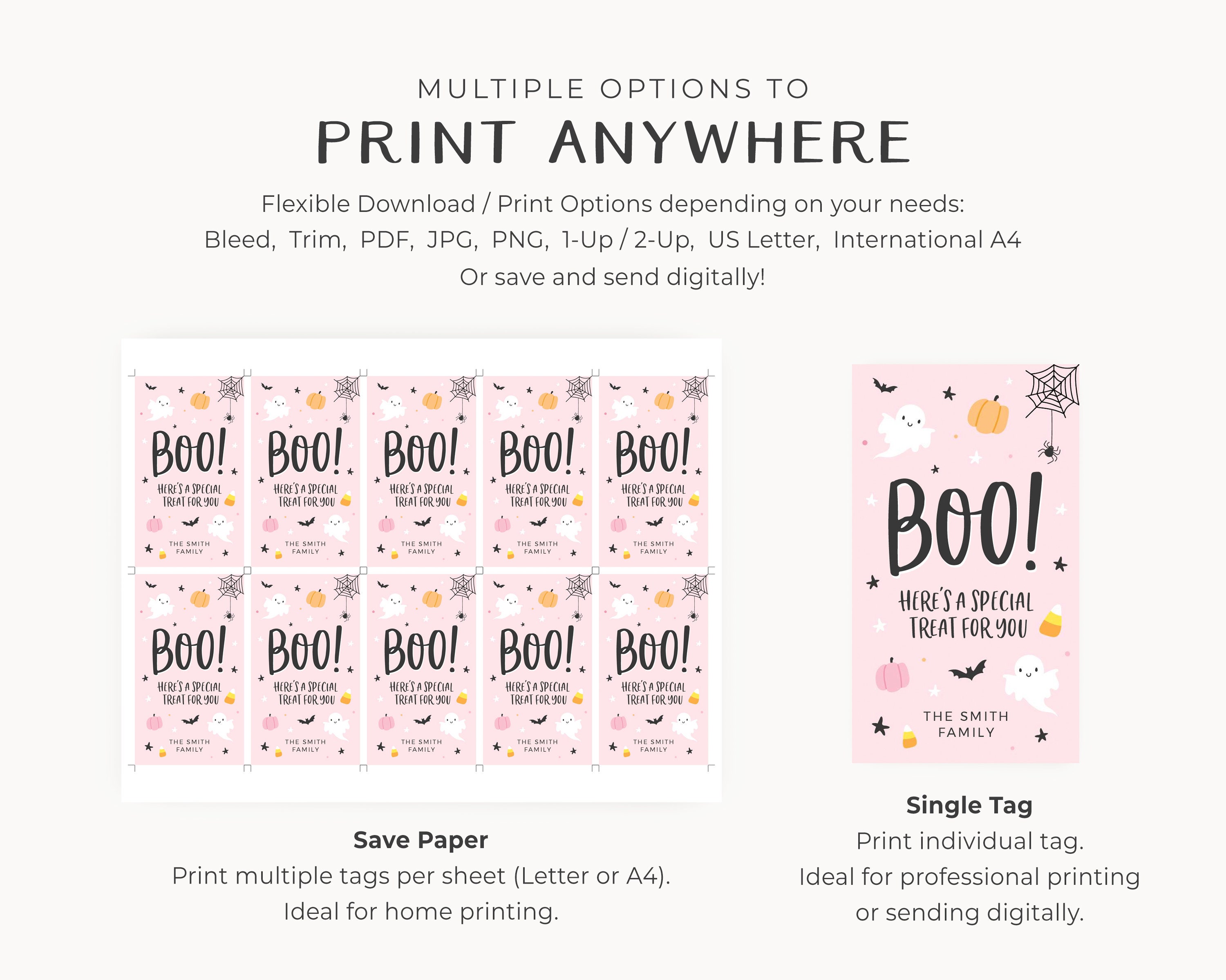 Halloween Boo Tags, Editable Halloween Favor Gift Bag Tags, Trick or ...