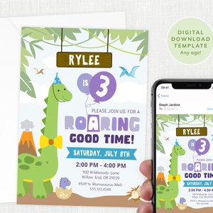Dinosaur Invitation, Cute Dinosaur Party Invite - Roaring Good Time