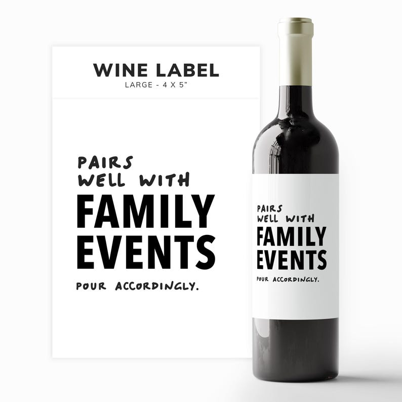 First Event Label Funny Wine Bottle Label, Family Events, Family Gatherings, Christmas ...