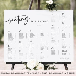 Moderne alfabetische zitplaatsen grafiek sjabloon, bruiloft zitplaatsen teken, zitplaatsen voor het eten teken, vind uw stoel, download, Templett, #HAYLIE