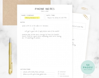 Call Log Notepad - Etsy