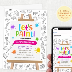 Coloring Invite Art Birthday Invitation Party Paint Invites Colorful ...