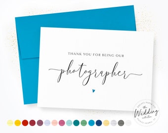 Thank You For Being Our Photographer | Photographer | Bridal Party Wedding Day | Wedding Photographer Appreciation Card | Calligraphy Card