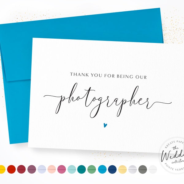 Thank You For Being Our Photographer | Photographer | Bridal Party Wedding Day | Wedding Photographer Appreciation Card | Calligraphy Card