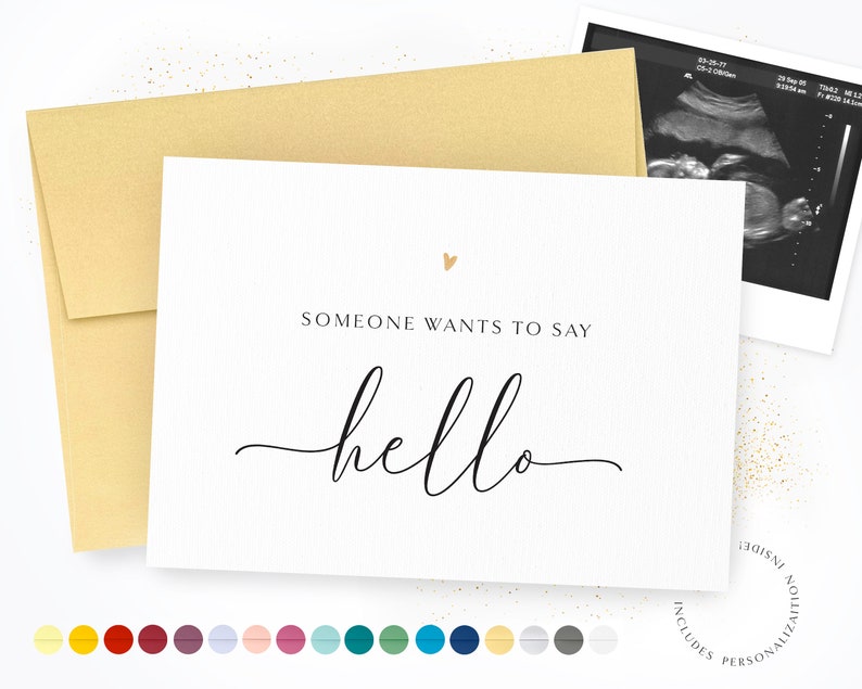 Someone Wants to Say Hello | Pregnancy Announcement Card | Personalized Card | Ultrasound Photo Card | We're Expecting | Baby Announcement 