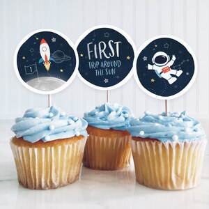 First Trip Around the Sun Cake Topper, Space Cupcake Topper, 1 Year Old Cake Topper, Outer Space, 1st Birthday, Instant Download, #KP017