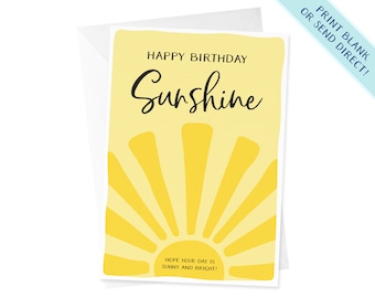Birthday Sunshine Card | Happy Birthday Sunshine | Cute Birthday Card | Friend Birthday Card | Happy Birthday Card | Feel Good Card