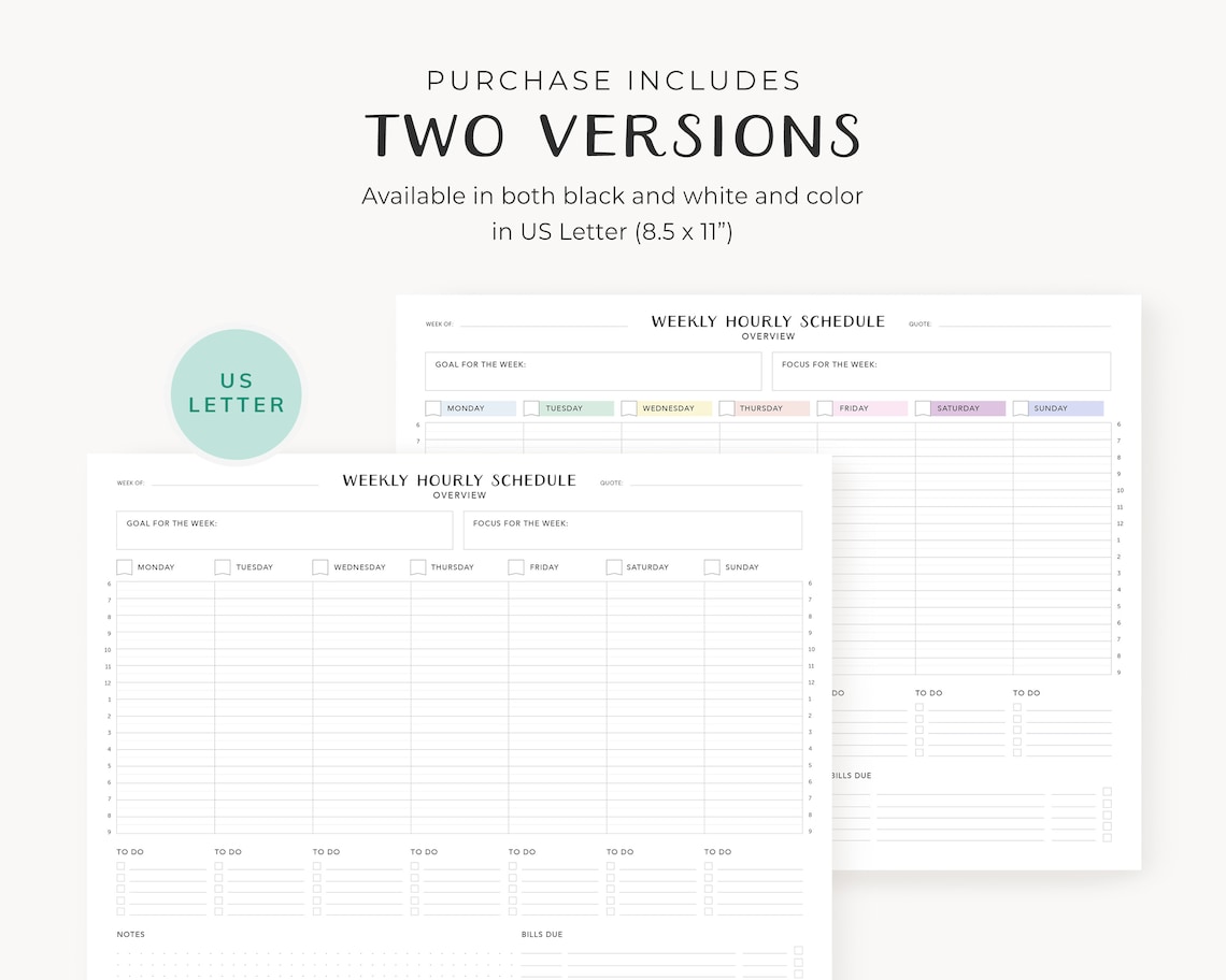 Weekly Hourly Schedule Planner Digital Download - Daily to Do List ...