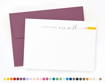 Personalized Teacher Note Cards & Envelopes, Teachers Note, Teacher Flat Notecards, Teacher Stationery, Teacher Appreciation Gift, Set of 10