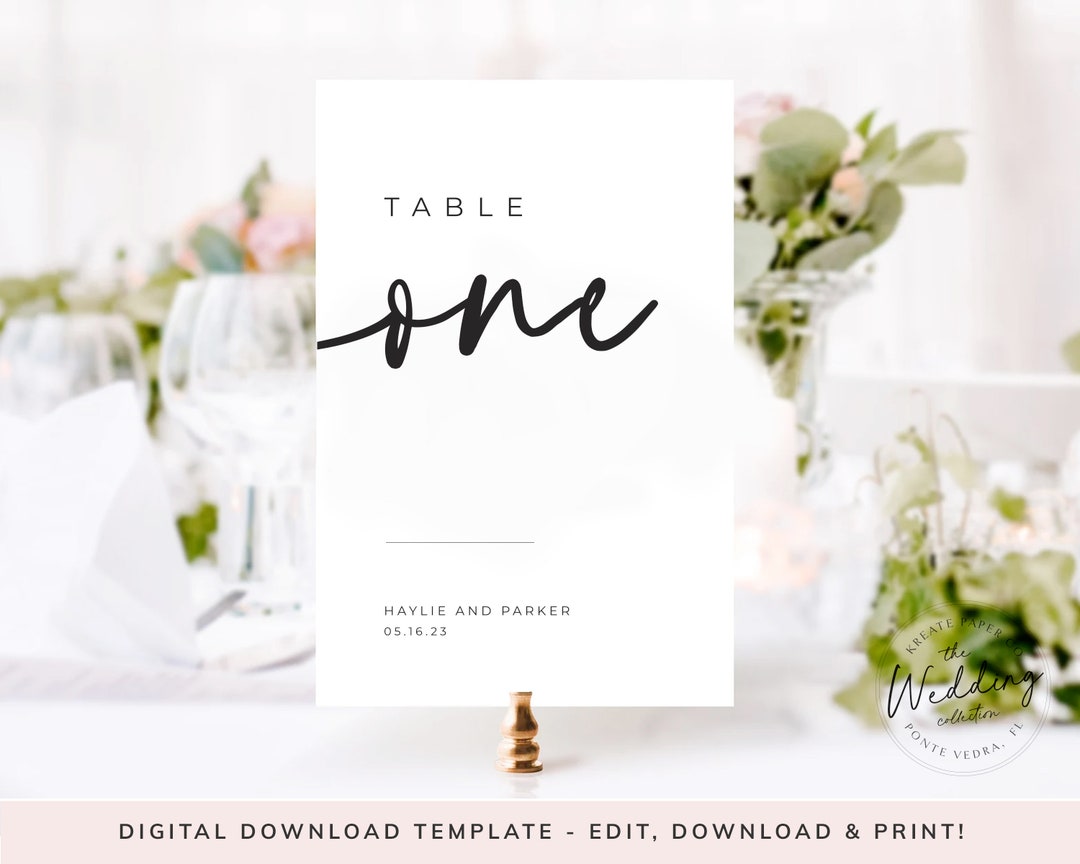 Table Number Calling Modern Table Number Card Wedding, Printable Table Numbers, Instant ...