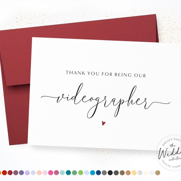 Thank You For Being Our Videographer | Videoographer | Bridal Party Wedding Day | Wedding Videographer Appreciation Card | Wedding Tip Card