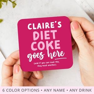 Personalized Name and Drink Coasters, Diet Coke Goes Here, Wine, Vodka, Celsius, Mojito, Soda Coaster, Funny Gifts, Coworker, Friend Gift