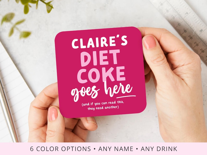 Personalized Name and Drink Coasters, Diet Coke Goes Here, Wine, Vodka