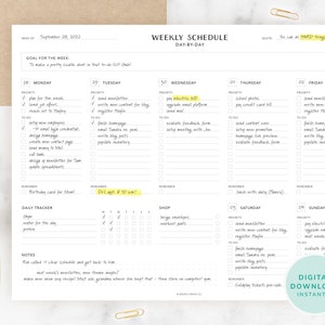 Wöchentlicher Planer Digitaler Download - tägliche To Do Liste, druckbarer Wochenplaner, undatierter Tagesplaner, minimalistische To Do Liste, Schreibtischplaner