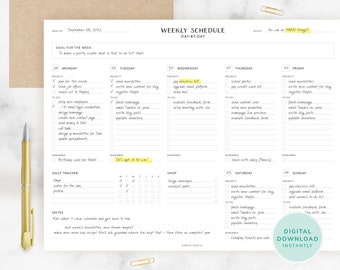 Weekly Planner Digital Download - Daily To Do List, Weekly Planner Printable, Undated Daily Planner, Minimalist To Do List, Desk Planner