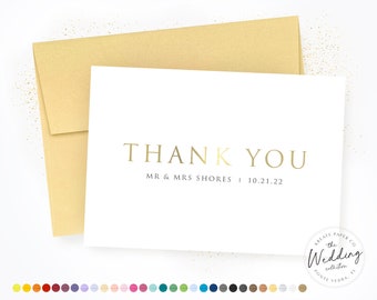 Luxury Gold Foil Thank You Cards, Simple Wedding Thank You Card Set, Personalized Thank You Cards, Mr & Mrs Wedding Thank You Notes, Box Set