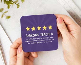 Personalized Teacher Coaster, 5 Star Teacher, Teacher Gifts, Best Teacher, Personalized Teacher Gifts, Teacher Christmas Gift, Thank You