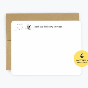 Thank You for Beeing So Sweet Notecard Set, Bee Note cards, Thank You Notes with Envelopes, Stationery Set, Gratitude, Set of 6