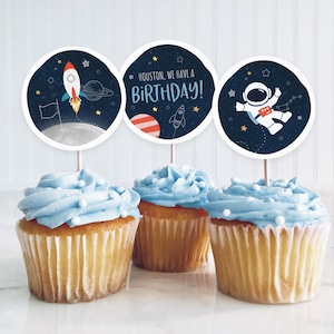 Space Cake Topper, Space Cupcake Topper, Any Age Cake Topper, Generic Cupcake Sign, Outer Space, Birthday, Instant Download, #KP017