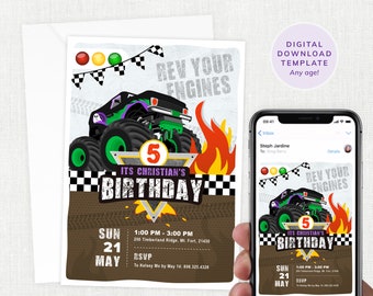 Monster Truck Invitation, Monster Truck Birthday Invites, Monster Jam Party, Car Theme, Instant Download, Digital, Printable, Any Age #KP042